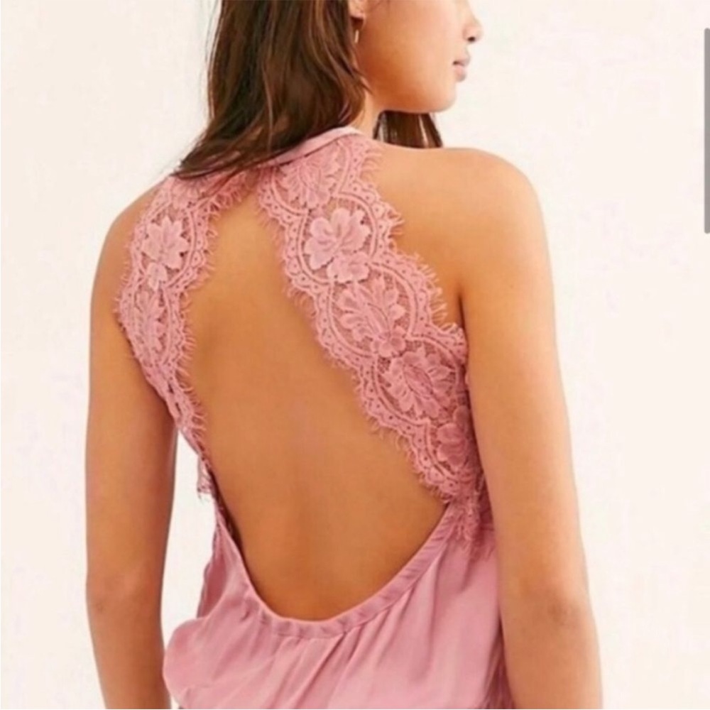 Free People Melrose Lace Bodysuit Open Back Pink Size Small - Picture 5 of 12